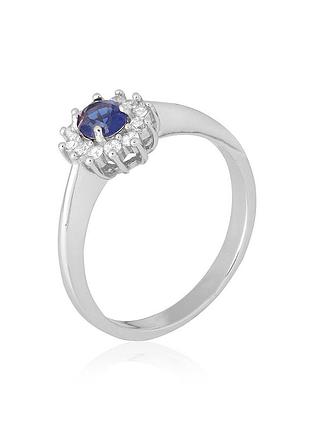 Серебряное кольцо с синими фианитами, размер 16,0, вес: 1.9 г