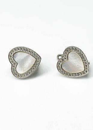 Серебряные серьги в стиле "van cleef и arpels" со вставкой фианит/перламутр