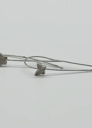 Срібні сережки в стилі "van cleef та arpels" з фіанітами