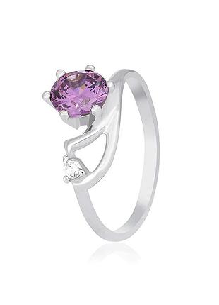 Серебряное кольцо с сиреневыми фианитами, размер 16,0, вес: 1.5 г
