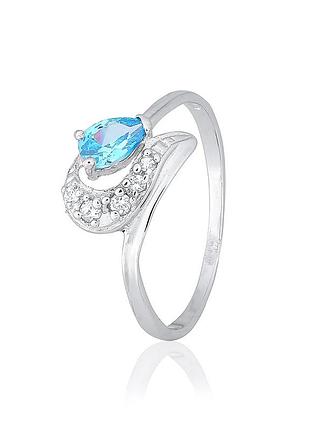 Серебряное кольцо с голубыми фианитами, размер 17,0, вес: 1.4 г
