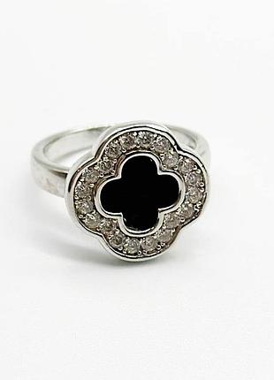 Срібна каблучка в стилі "van cleef та arpels" зі вставкою фіаніт/онікс, розмір 17,5, вага: 4.7 г