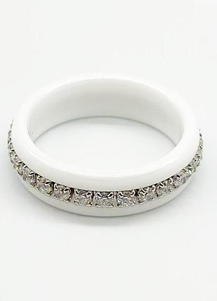 Серебряное кольцо со вставкой фианит/керамика, размер 17,0, вес: 3.9 г