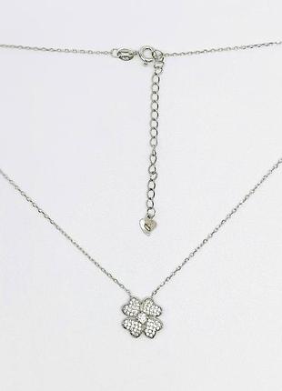 Срібне кольє в стилі "van cleef та arpels" з фіанітами, розмір 40 см x 0,1 см, вага: 2.4 г