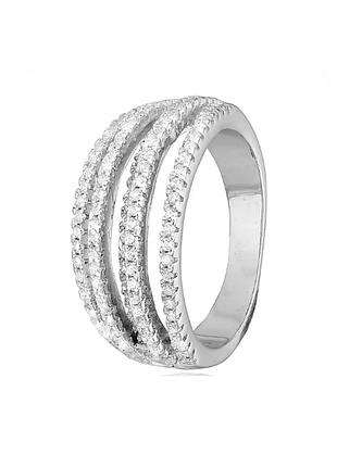 Серебряное кольцо с фианитами, размер 16,0, вес: 4.3 г
