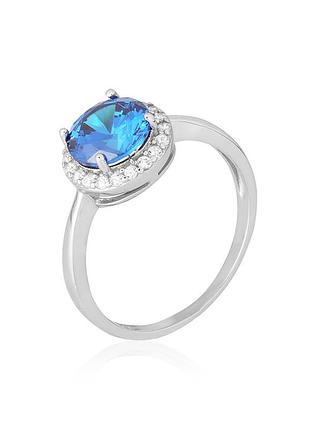 Серебряное кольцо с голубыми фианитами, размер 18,5, вес: 2.8 г