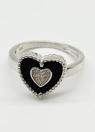 Серебряное кольцо в стиле "van cleef и arpels" со вставкой фианит/оникс, размер 16,5, вес: 3.2 г