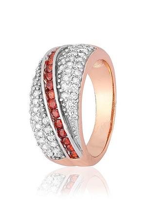 Серебряное кольцо в позолоте с красными фианитами, размер 17,5, вес: 6.3 г