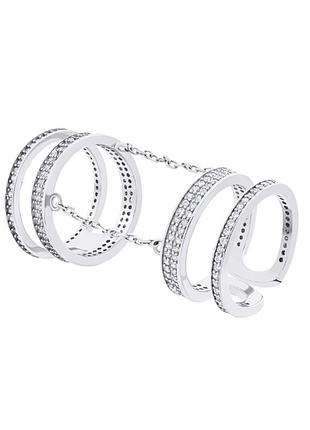 Серебряное кольцо с фианитами, размер 15,0, вес: 7.3 г