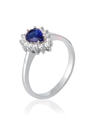 Серебряное кольцо с синими фианитами, размер 16,0, вес: 2.6 г