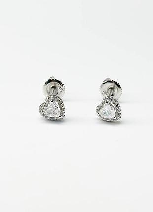 Серебряные серьги пусеты в стиле "pandora" со вставкой фианит