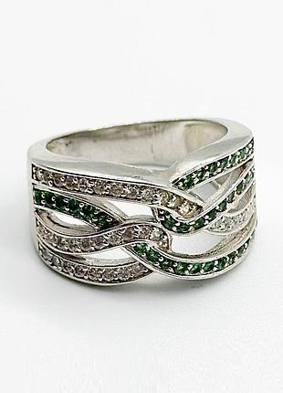 Серебряное кольцо с фианитами, размер 17,0, вес: 5.9 г