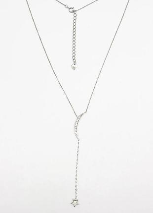 Серебряное колье с фианитами, размер 40 см x 0,1 см, вес: 2.6 г