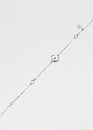 Серебряный браслет в стиле "van cleef и arpels" со вставкой перламутр/фианит, размер 21,5 см x 0,1 см, вес:
