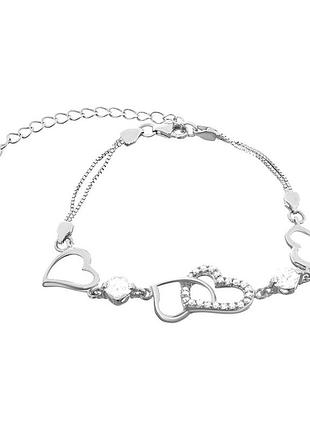 Серебряный браслет со вставкой фианит, размер 16,5 см x 1,1 см, вес: 4.5 г