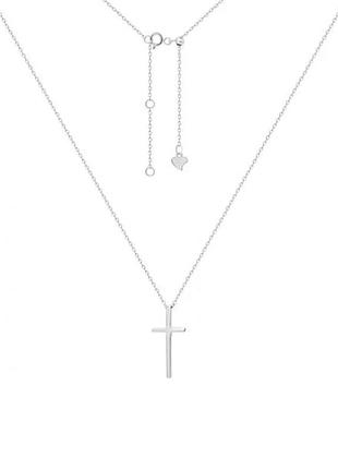 Серебряное колье родированное с крестиком, размер 35-47 см x 0,1 см, вес: 2.4 г