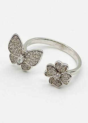 Срібна каблучка в стилі "van cleef та arpels" з фіанітами, розмір 18,0, вага: 3.1 г