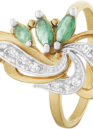 Серебряное кольцо с зелеными фианитами, размер 18,5, вес: 3.4 г