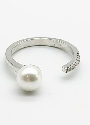 Серебряное кольцо со вставкой фианит/sea shell pearl, размер 16,0, вес: 1.6 г