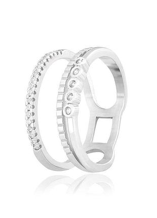Серебряное кольцо с фианитами, размер 17,0, вес: 3.4 г