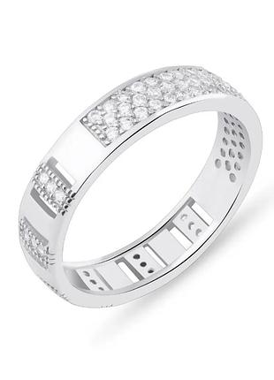 Серебряное кольцо двустороннее с фианитами, размер 19,0, вес: 2.9 г