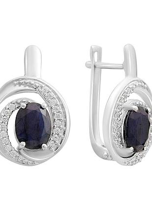 Серебряные серьги komilfo с натуральным сапфиром 3.62ct, фианитами (2162636)