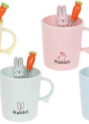Кухоль порцелянова з ложкою rabbit, 380мл, 4 дизайну