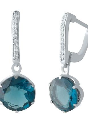 Срібні сережки komilfo з топазом лондон блю 4.597ct (2012405)