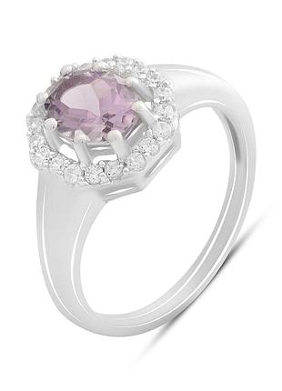 Срібне кільце komilfo з натуральним аметистом 1.53ct, вага виробу 3,13 г (2189398) 17.5 розмір