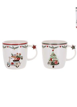 Кухоль порцеляновий happy holidays, 4 дизайну, 360мл
