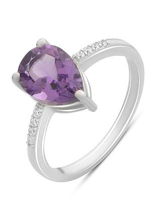Срібне кільце komilfo з натуральним аметистом 1.887ct, вага виробу 2,32 г (2194927) 17.5 розмір 2.3, 17"
