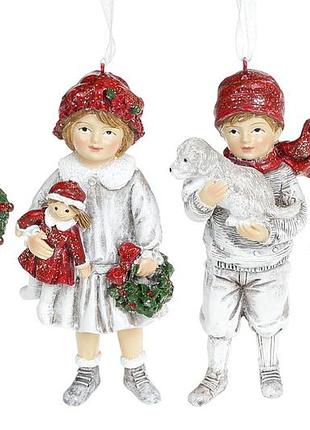 Декоративная подвесная фигурка дитки, 11.5см, 4 дизайна, цвет - винтажный белый с красным