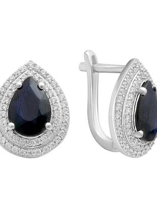 Серебряные серьги komilfo с натуральным сапфиром 5.764ct, фианитами (2180326)