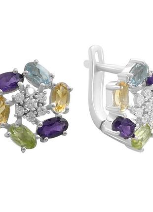 Срібні сережки komilfo з натуральним аметистом 3.253ct, цитрином, хризолітом, топазом (2193180)
