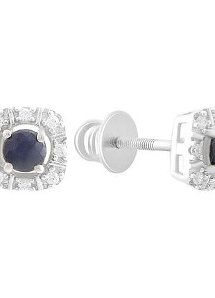Срібні сережки komilfo з натуральним сапфіром 0.985ct, фіанітами (2181040)