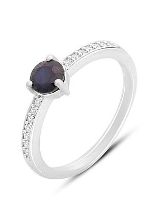 Серебряное кольцо komilfo с натуральным сапфиром 0.892ct, фианитами, вес изделия 2 гр (2164975) 17.5 размер
