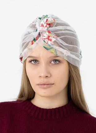 Тюрбан жіночий з гіпюру d.hats з вишивкою квітів