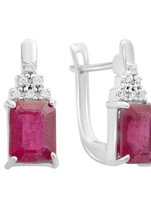 Срібні сережки komilfo з натуральним рубіном 4.78ct, фіанітами (2165156)