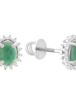Срібні сережки komilfo з натуральним смарагдом 1.814ct, фіанітами (2188070)