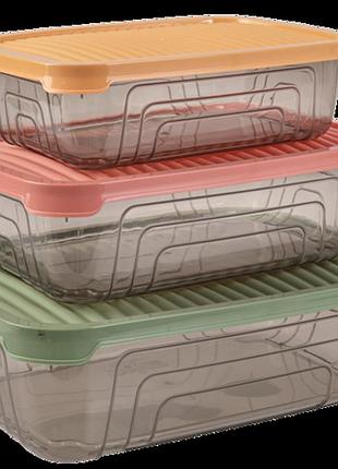 Контейнер пл. herevin rectangular storage bowl set-2024 colours /набір 3 шт /прям./0.6/1.05/1.75 л