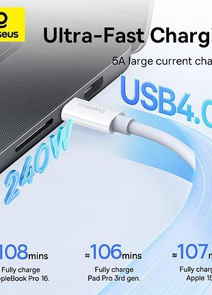 Дата кабель baseus superior series 2 usb4 full-function type-c to type-c 240w (1m) (p10365200211) moon white 6