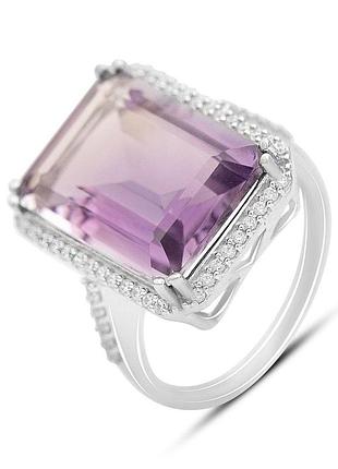 Серебряное кольцо komilfo с натуральным аметистом 14.208ct, вес изделия 7,5 гр (2163664) 17 размер
