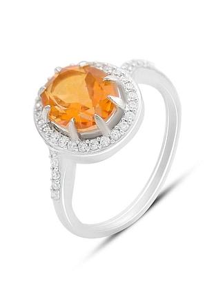 Срібне кільце komilfo з натуральним золотом кварцом 2.973ct, фіанітами, вага виробу 3,59 г (2165866) 18 3.45, 17"