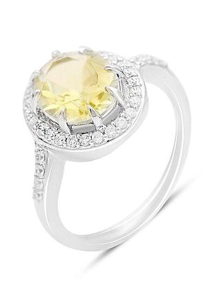 Срібне кільце komilfo з натуральним зеленим кварцом 2.698ct, фіанітами, вага виробу 3,43 г (2162056) 18
