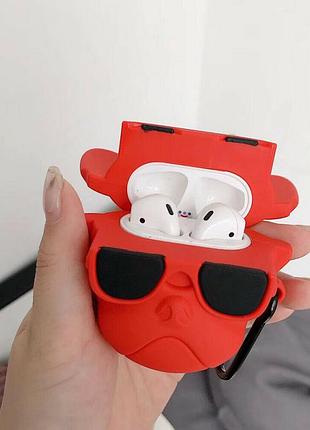 Силиконовый футляр brand для наушников airpods 1/2 + карабин karl lagerfeld red