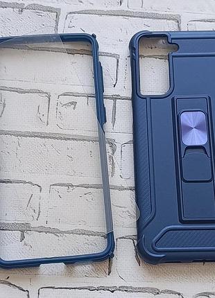 Синій протиударний чохол для samsung galaxy s21 plus (s21+) + захисне скло в комплекті