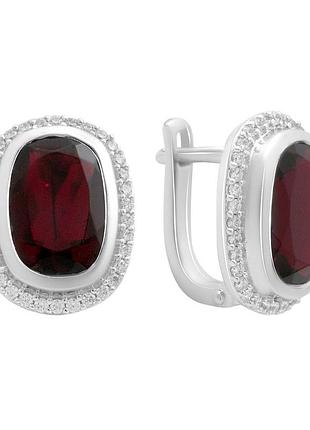 Серебряные серьги komilfo с искусственным гранатом nano 7.328ct, фианитами (60002308)
