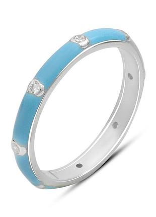 Срібне кільце komilfo з ємаллю, фіанітами, вага виробу 1,91 г (60002256) 18 розмір 1.81, 16.5