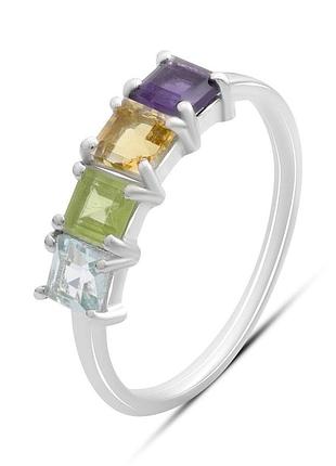 Срібне кільце komilfo з натуральним аметистом 1.508ct, цитрином, хризолітом, топазом, вага виробу 1,99 г (2193296) 17.5