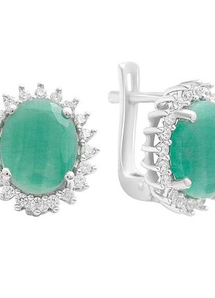 Серебряные серьги komilfo с натуральным изумрудом 5.635ct, фианитами (2163404)